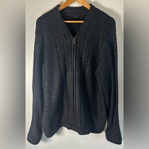Guess Los Angeles Black Cable Knit Full Zip Cardigan Sweater Mens Size XL NWOT